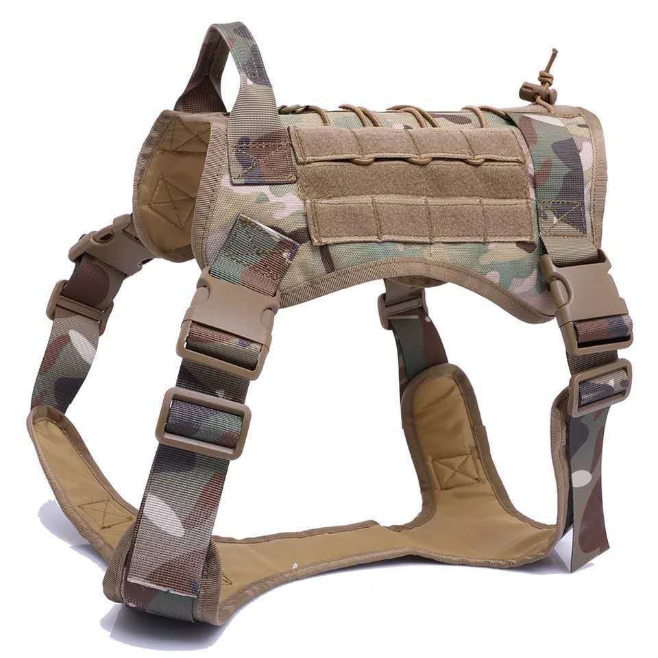 Military-Grade Tactical Dog Harness Vest with Handle – Camouflage MOLLE Vest with Metal Buckles and Leash - Arlo Basket